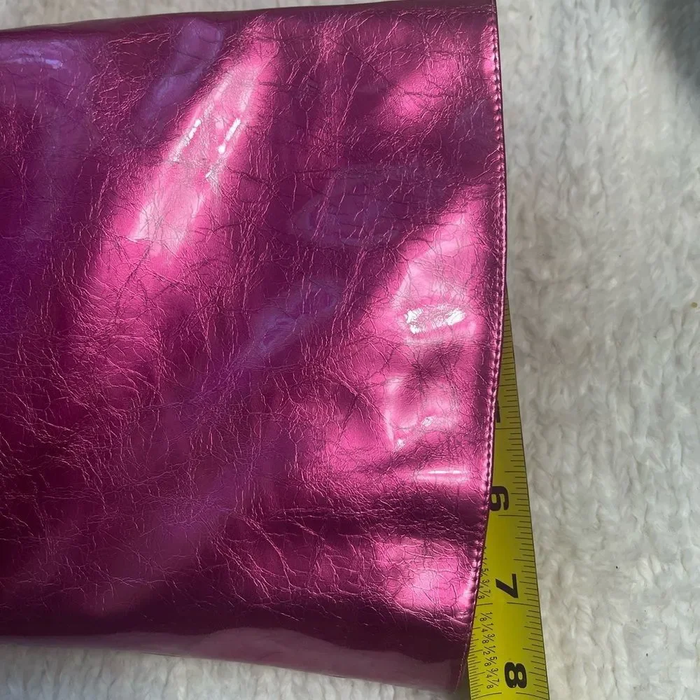 Azalea Wang synthetic Patent metallic Pink/Fuchsia thigh high heel boots SZ 7